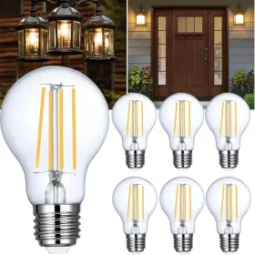 Abnerph 607601696450 A19 Filament Bulb 6 Pack High Output 806lm 8w Dimmable Led E26 Edison
