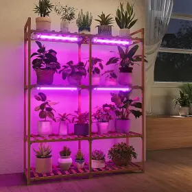 02ufl Bamworld Plant Stand With Grow Lights For Indoor Plants Wood Shelf 4 Ti