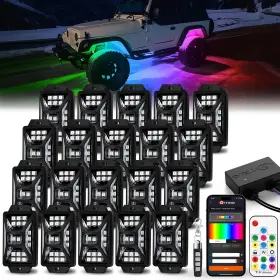 B0ffg5gwwg Ditrio 20 Pods 5-sided Rgb Rock Lights For Truck Jeep Utv Suv Atv - Multi Chasing Color