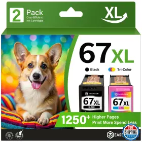 B0cnpn8bmr Easefusion 67xl Black/color Ink Cartridges For Hp 67 Series Printers 2-pack