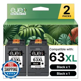B07wcnfwtd Ejet 63xl Black Ink Cartridge Replacement For Hp 63 Xl - 2 Pack