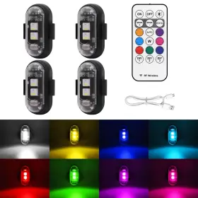 B0d3pk59h7 Elegananccy 4-pack Led Strobe Lights Usb Charging 8-color Remote Waterproof For Vehicles