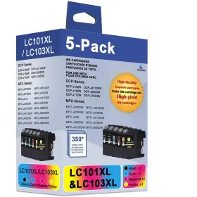 B0cqq6qh82 Fadfawn Lc101 Xl Ink Cartridges For Brother - Black Cyan Magenta Yellow 5-pack