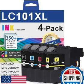 Mfc-j470dw Fadfawn B0d59kgktt Lc101xl Lc101 Ink Cartridges For Brother Dcp-j152w Mfc-j245 4-pk