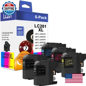 B0d5qz64kv Fadfawn Lc201 Ink Cartridge 5-pack Black Cyan Magenta Yellow Replacement For Brother