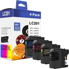 Mfc-j460dw Fadfawn B0dhglhrsq Lc201 Color Ink Cartridge 4-pack Bk C M Y Replacement For Brother J48
