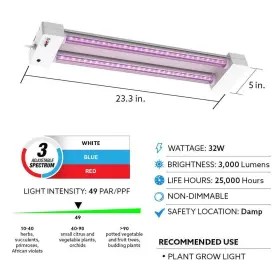 Glp24adjs Feit Electric Glp24adjs/32w/led/4 Grow Light Fixture 2ft 32w 4-pack Adjustable Spectrum Led White #2