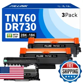 Fillink B0fqj9cwp7 Brother Tn760 Toner Cartridge And Dr730 Drum Unit 3-pk Replacement For Dcp-l2550