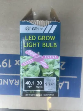 Gt-lite 850040548952 Led Grow Light Bulb E26 Base With 4 Panels By 30 Watts Blue/red Spectrum