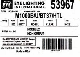 Hx53967 Hortilux Schr Der Eye 1000w Watts Mh Metal Halide Bt37 Grow Light Lamp Bulb Lot Of 4 #2