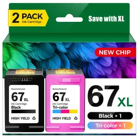 Inkbay B0gdwd6z1d 67xl Ink Cartridges Black/tri-color 2-pack Replacement For Hp 67 Works