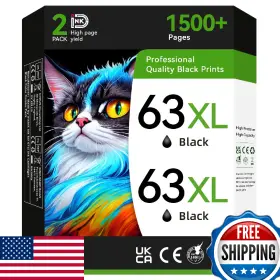 B0d4lrty6g Inkid 63xl Black Ink Cartridge For Hp Officejet 3830 5255 - 2 Pack Compatible