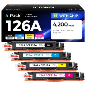 Jctoner B0fzsmtj19 126a Toner Cartridge Set 4-pack High Yield Replacement For Hp Ce310a Ce311a