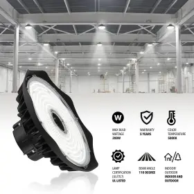 Jonathan Y 196868013266 12 Inch 200-watt Integrated Led High Bay Indoor/outdoor Ufo Black