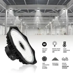 Jonathan Y 196868013280 12 Inch 200-watt Integrated Led Motion Sensor High Bay Black 12.00