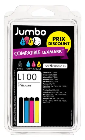 B01jhv56gu Jumbo Print L100 4pk Ink Cartridges Compatible With Lexmark Printers Black