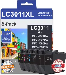 B0cn11k16r Manneres Brother Lc3011 Ink Cartridges 5-pack Black Cyan Magenta Yellow Xl Compatible