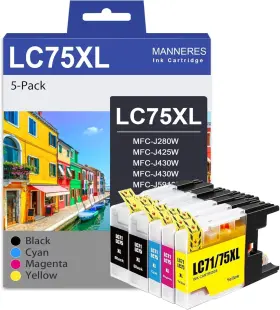 B0crywklx1 Manneres Lc75 Ink Cartridges 5-pack 2bk/c/m/y Compatible Brother Lc75xl Printers