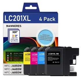 B0d3pl7yk9 Manneres Brother Lc201 Ink Cartridges 4-pack Black Cyan Magenta Yellow Compatible