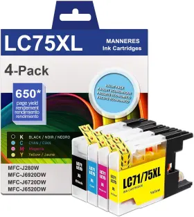 B0d52g7v3x Manneres Lc75 Xl Ink Cartridges 4-pack Compatible With Brother Lc75c M Y Bk - High Yield