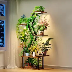 St-us-80007-fbk Memocastle Plant Stand Indoor With Grow Lights For Plants - 65 Inch 7 Tiered Tall Met