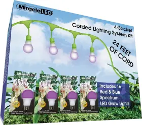 Miracle Led 810036501484 24ft Corded Lighting System With 16 Red And Blue Spectrum Grow Light New