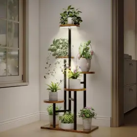 Mistyjungle 783970267870 6 Tier Plant Stand With Full Spectrum Grow Lights 39in Tall Metal Wood Shelf