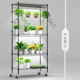 Nedechom 605556739673 Plant Shelf With Grow Light 4-tier Metal Hanging Rod