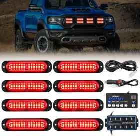B0frxvjg4y Nilight 8pcs Red Led Strobe Lights Kit With Controller 12v 24v Sync Surface Mount E