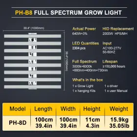 Ph-b8-640w Phlizon Energy-saving 640w Led Grow Light Perfect For Indoor Hydroponics Herbs Use #2