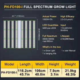 Ph-fd9600 Phlizon 1000w Led Grow Light Full Spectrum Hydroponics Indoor Plants All Stages #3