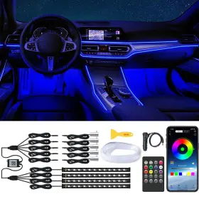B0bz337z6n Qvevdacar 9-in-1 Rgb Interior Car Ambient Lights Kit With Wireless App And Remote Control