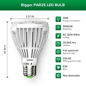 01-03-001-043001 Sansi 250w Equivalent Led Grow Light Bulb Par25 30w Full Spectrum 4000k Daylight #3