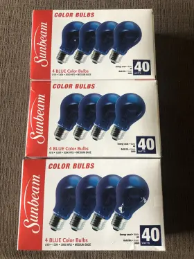 Sunbeam 629312141388 A-19 4 Pack 40 Watt Green Color Bulbs 3000 Hours 3 Packs Of 12