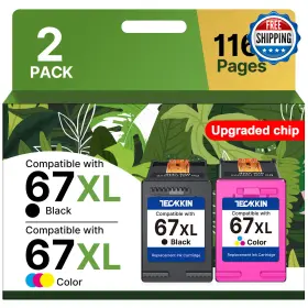 B0bz4n5464 Teckkin 67xl Black/color Ink Cartridge Combo Pack Replacement For Hp 67 Printer