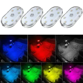 B0bl7jsfhk Tekshinny Universal 4-pack Car Interior Led Lights 7 Colors 6-led Usb Rechargeable