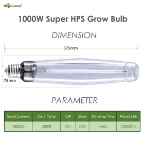 Vegelumax 782943275133 1000watt Hydroponic High Pressure Sodium Hps Grow Light Bulb Lamphigh Par Enh #3