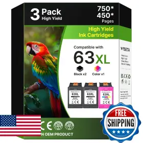 Wiseta B0fg7gc9pb Hp Ink 63xl 3-pack Black And Color Cartridges Replacement Officejet Deskjet Envy