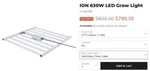 Ion Led 630W Grow Lights. Fixed Price $520.00.
