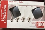 New Old Stock 4 Pack Sunbeam Light 100W Soft White A19 Bulbs 130V. Fixed Price $19.99.