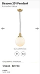 Innovations Lighting Beacon 201C-SG Satin Gold Pendant. Fixed Price $170.00.