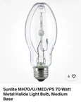 Sunlite 70 Watt Metal Halide Light Bulb Medium E26 Base 5600 Lumens 4000K M98/O. Fixed Price $9.99.
